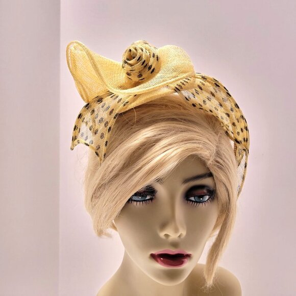 Yellow Polka Dot Headband Fascinator Hair Accessory Wedding Hair Accessory - Picture 8 of 16